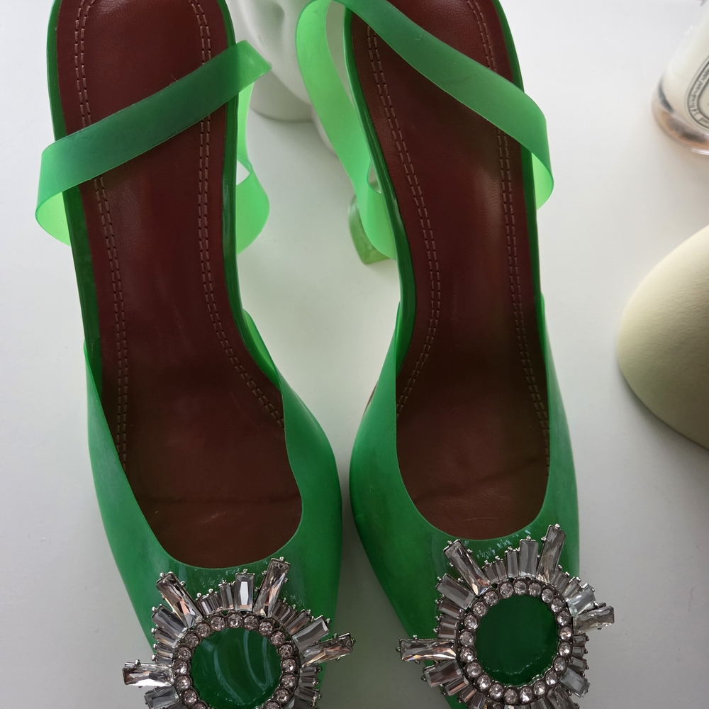 Green Women's Shoes with Crystal Embellishment